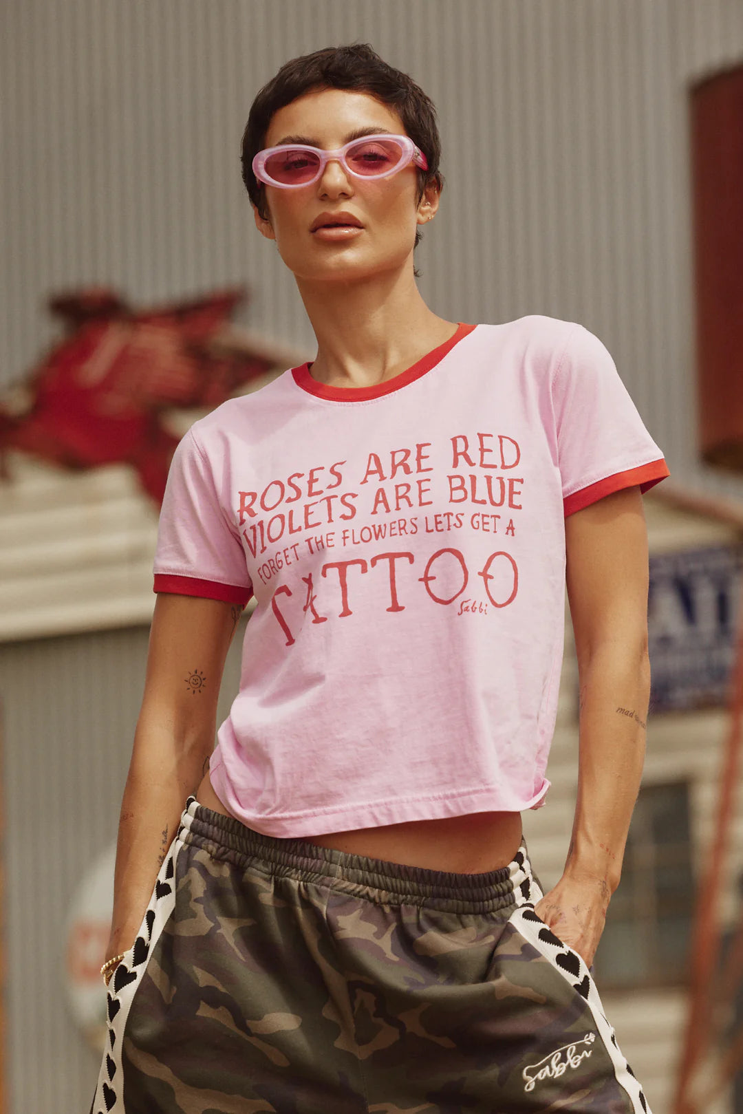 Sabbi the Store The Roses + Tattoos Tee - pink