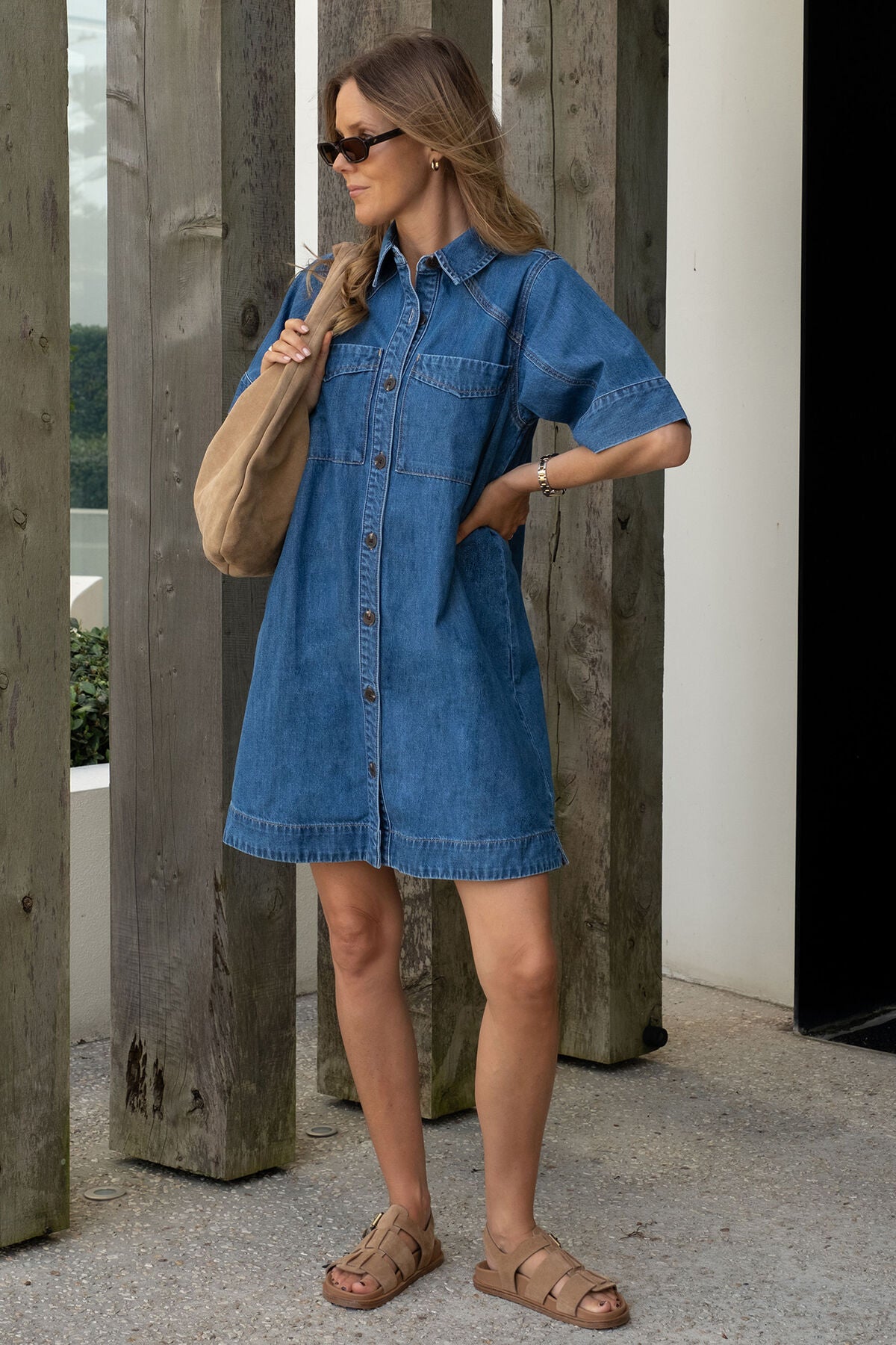 Ceres Ava Shirt Sleeve Mini Dress - vintage blue