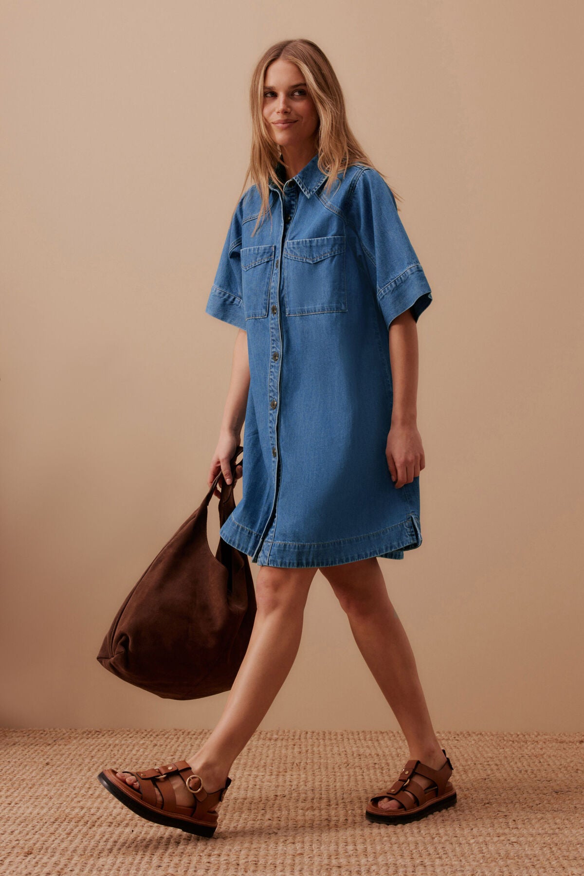 Ceres Ava Shirt Sleeve Mini Dress - vintage blue