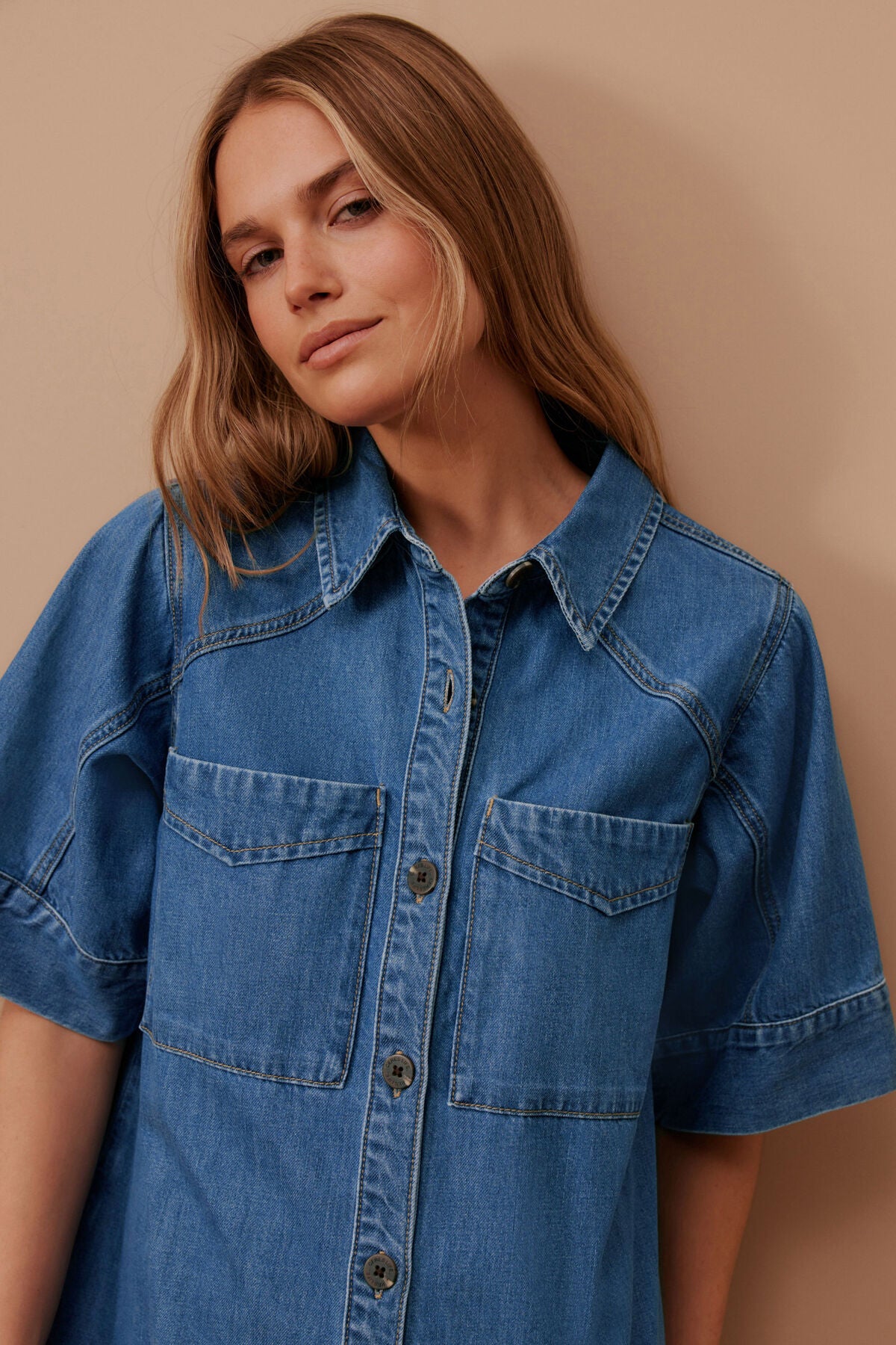 Ceres Ava Shirt Sleeve Mini Dress - vintage blue