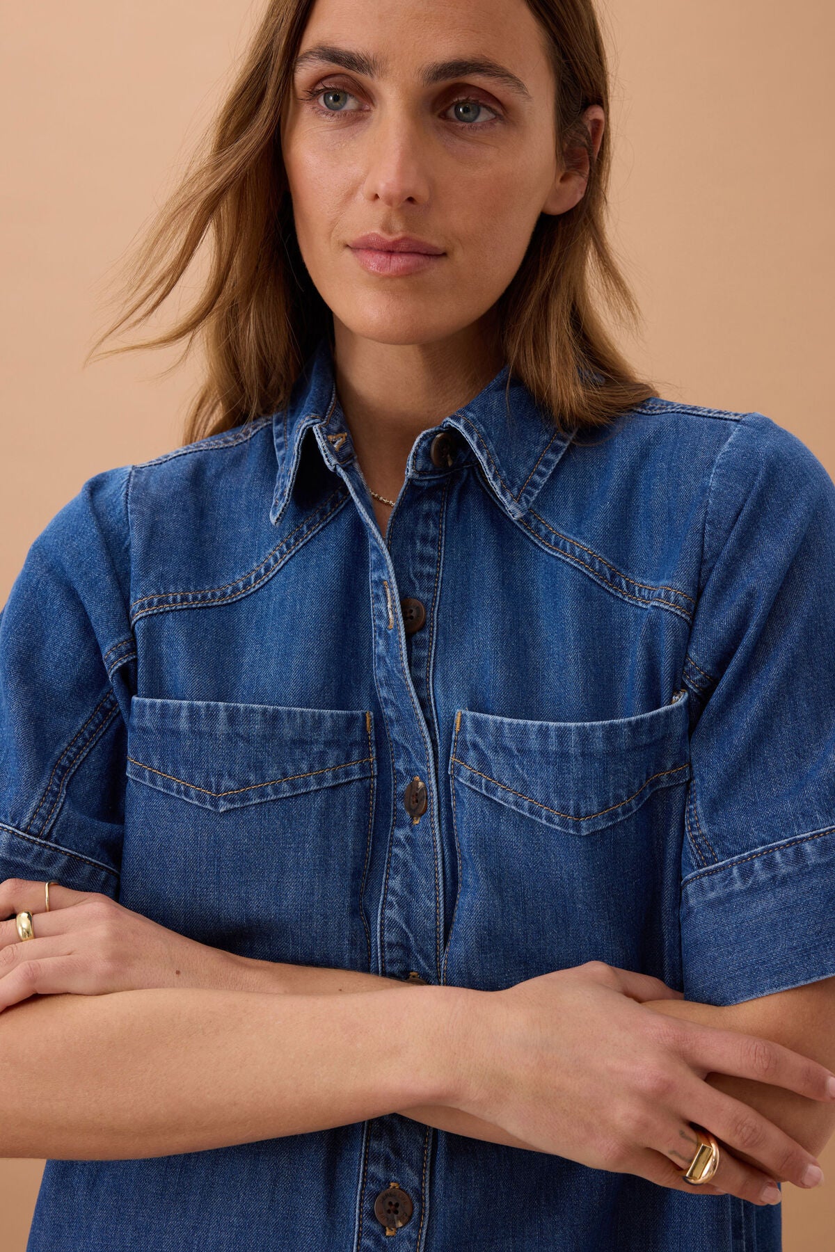 Ceres Ava Short Sleeve Midi Dress - vintage blue