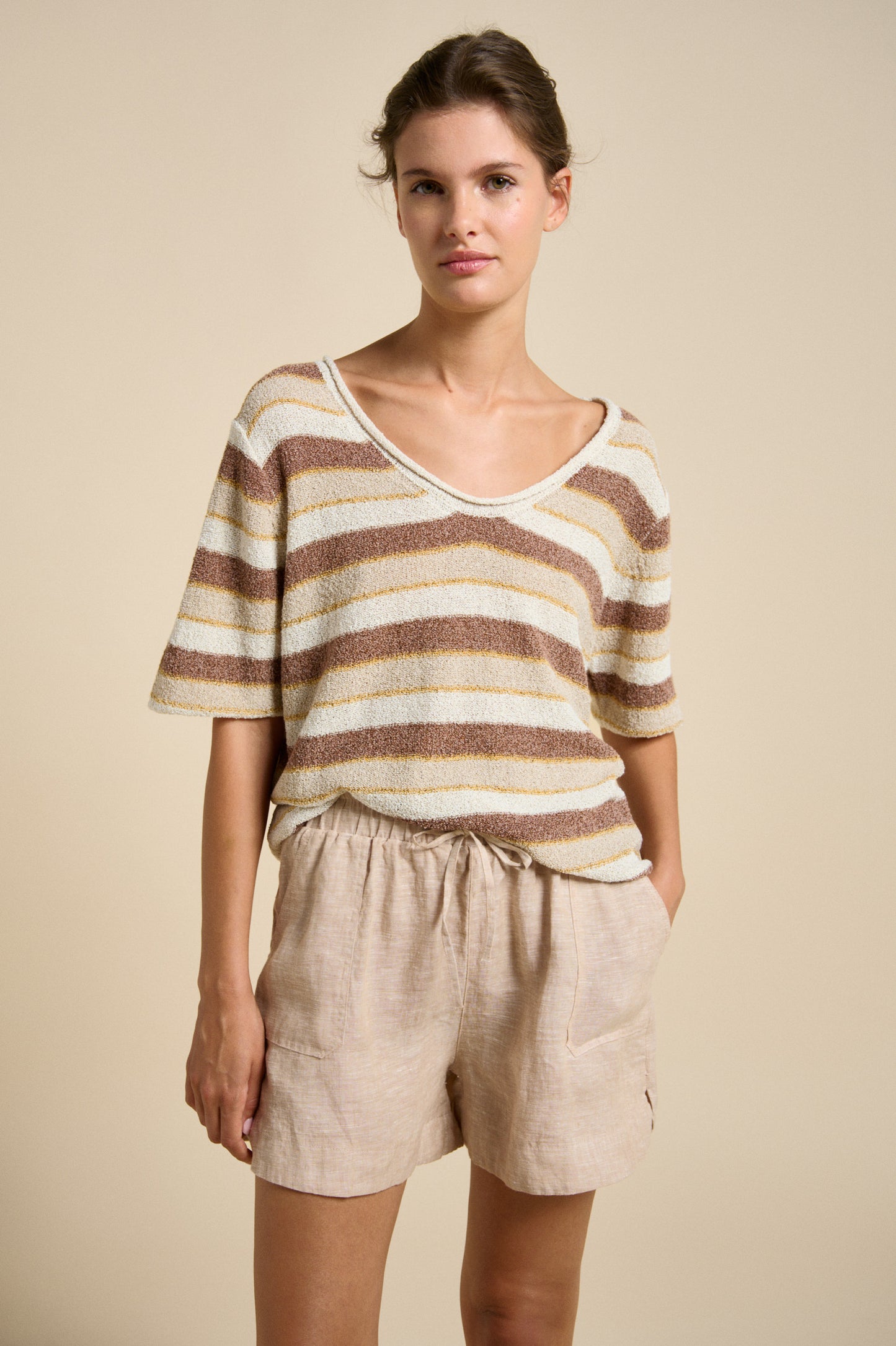 Little Lies Clovelly Tee - chocolate stripe