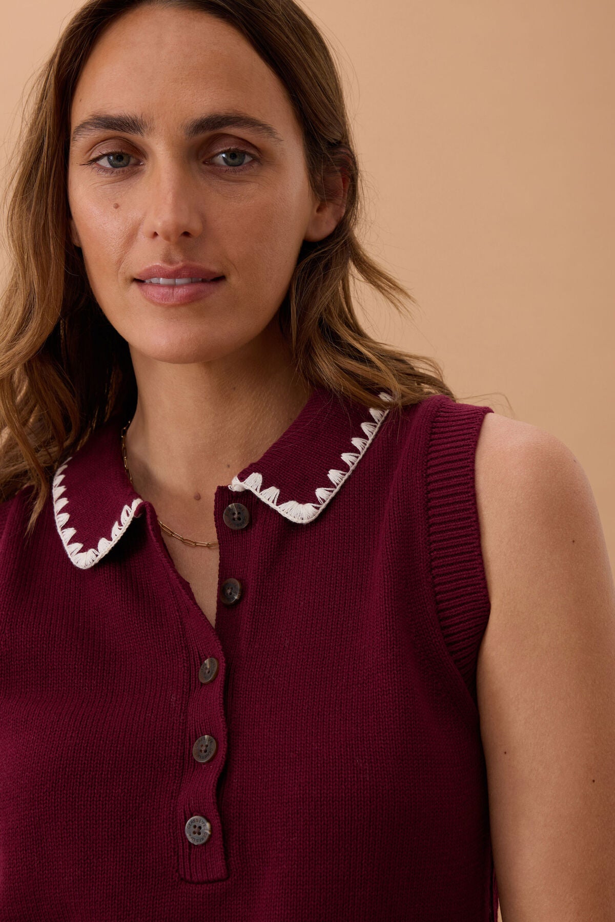 Ceres Cora Collared Button Knit - pomegranate