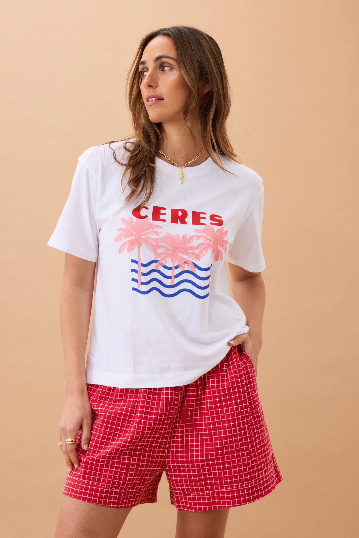 Ceres Stevie Slouchy Tee - white ceres/retro palms