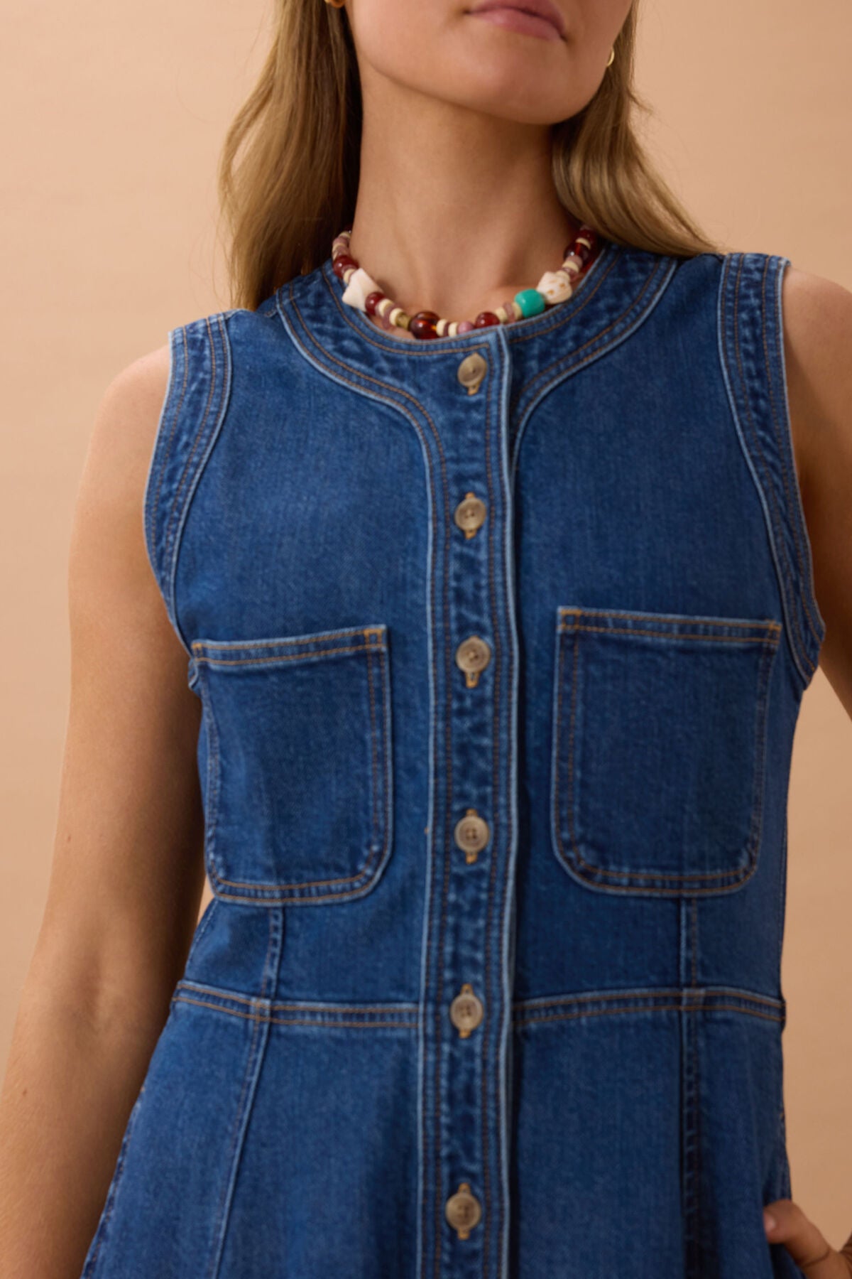 Ceres Hazel Sleeveless Midi Shirt Dress - caspian blue