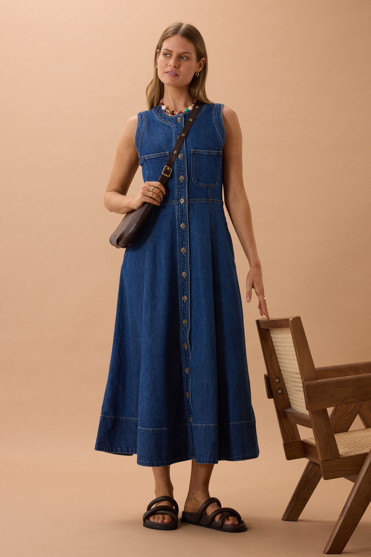 Ceres Hazel Sleeveless Midi Shirt Dress - caspian blue