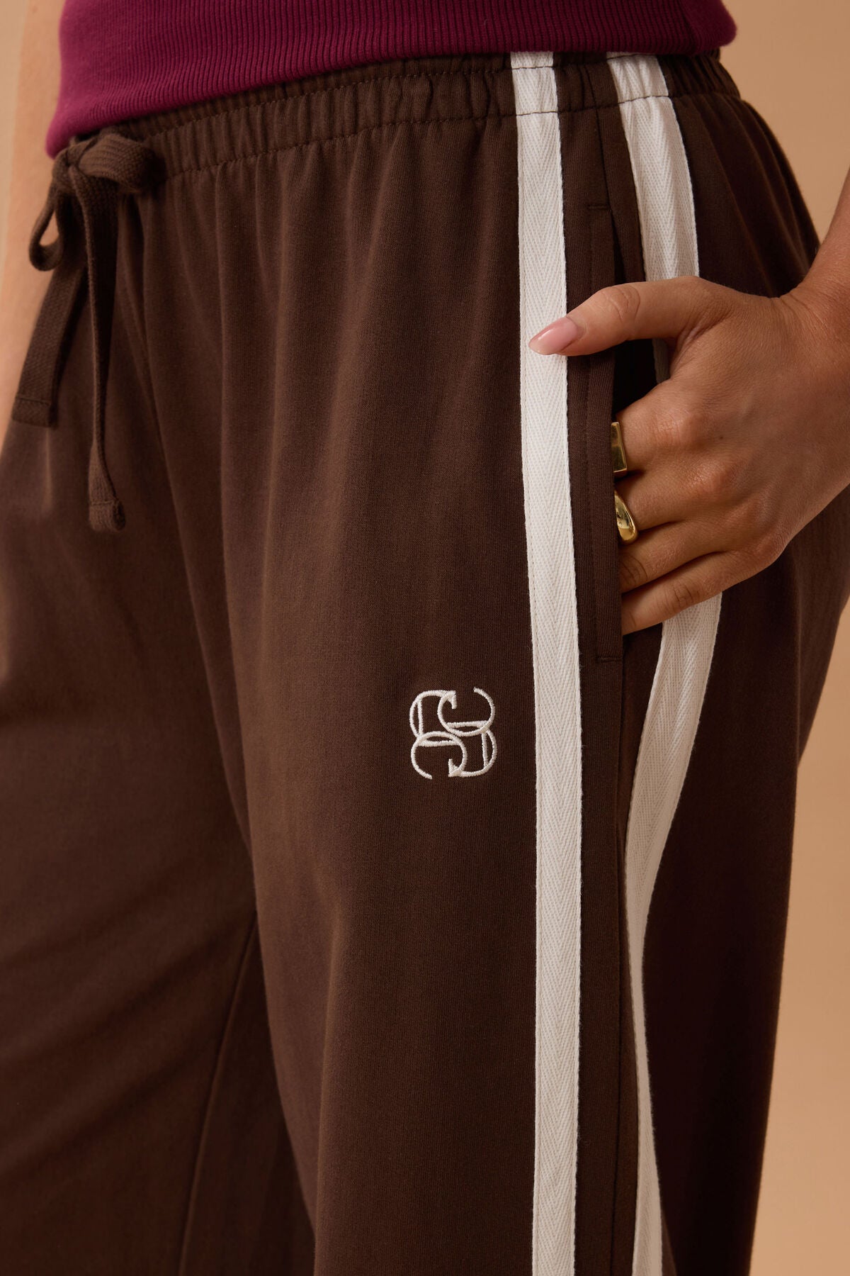 Ceres Gigi Wide Leg Track pant - chocolate side stripe