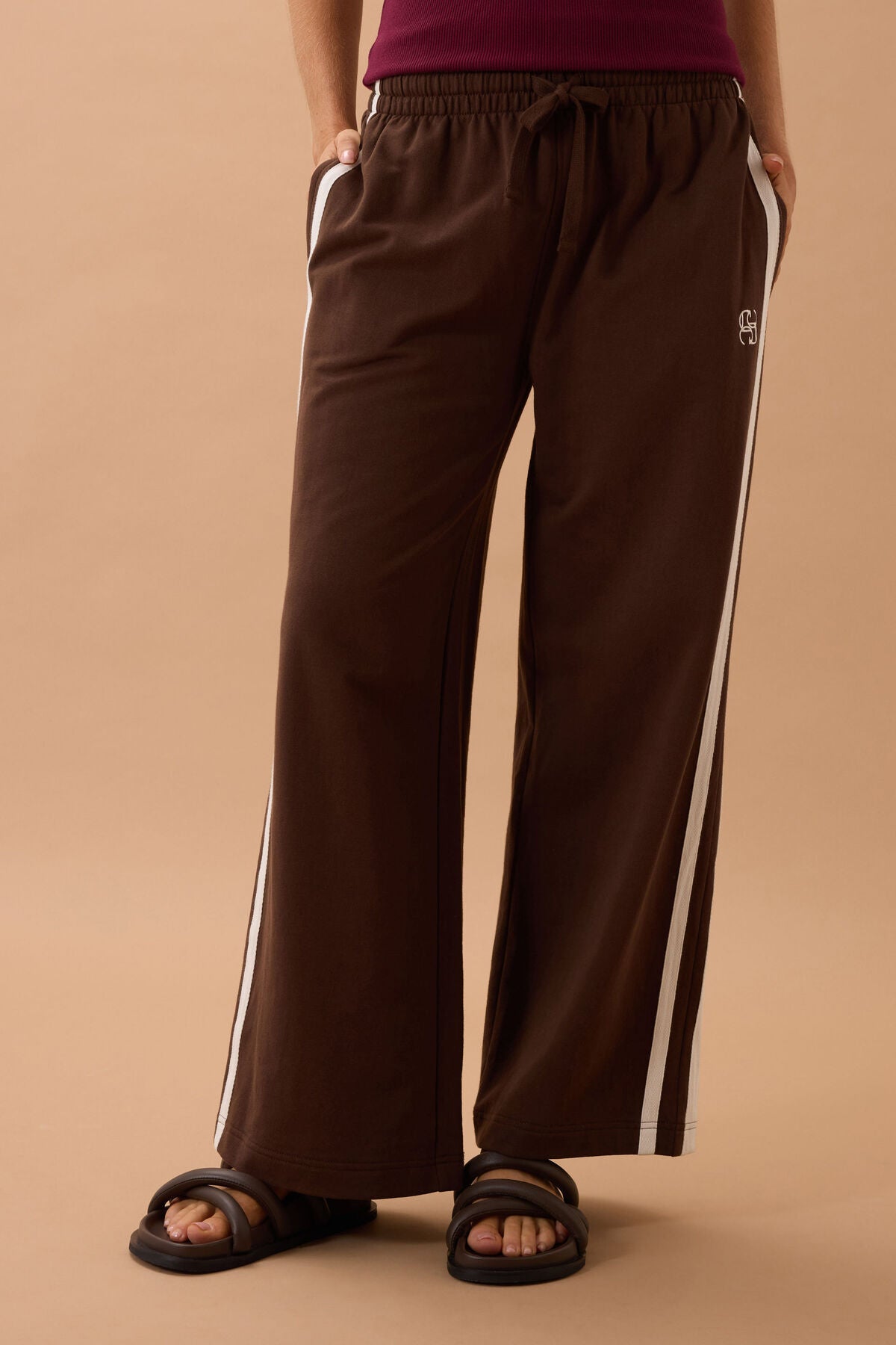 Ceres Gigi Wide Leg Track pant - chocolate side stripe