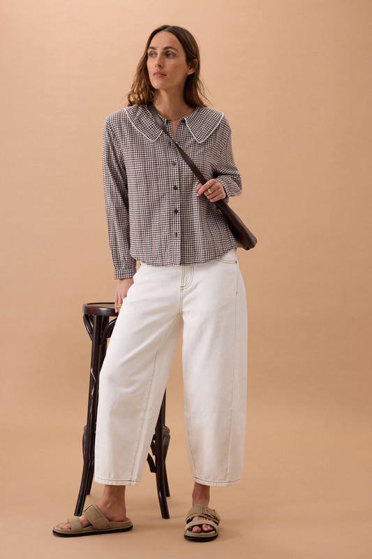 Ceres Alice Collared Top - choc gingham