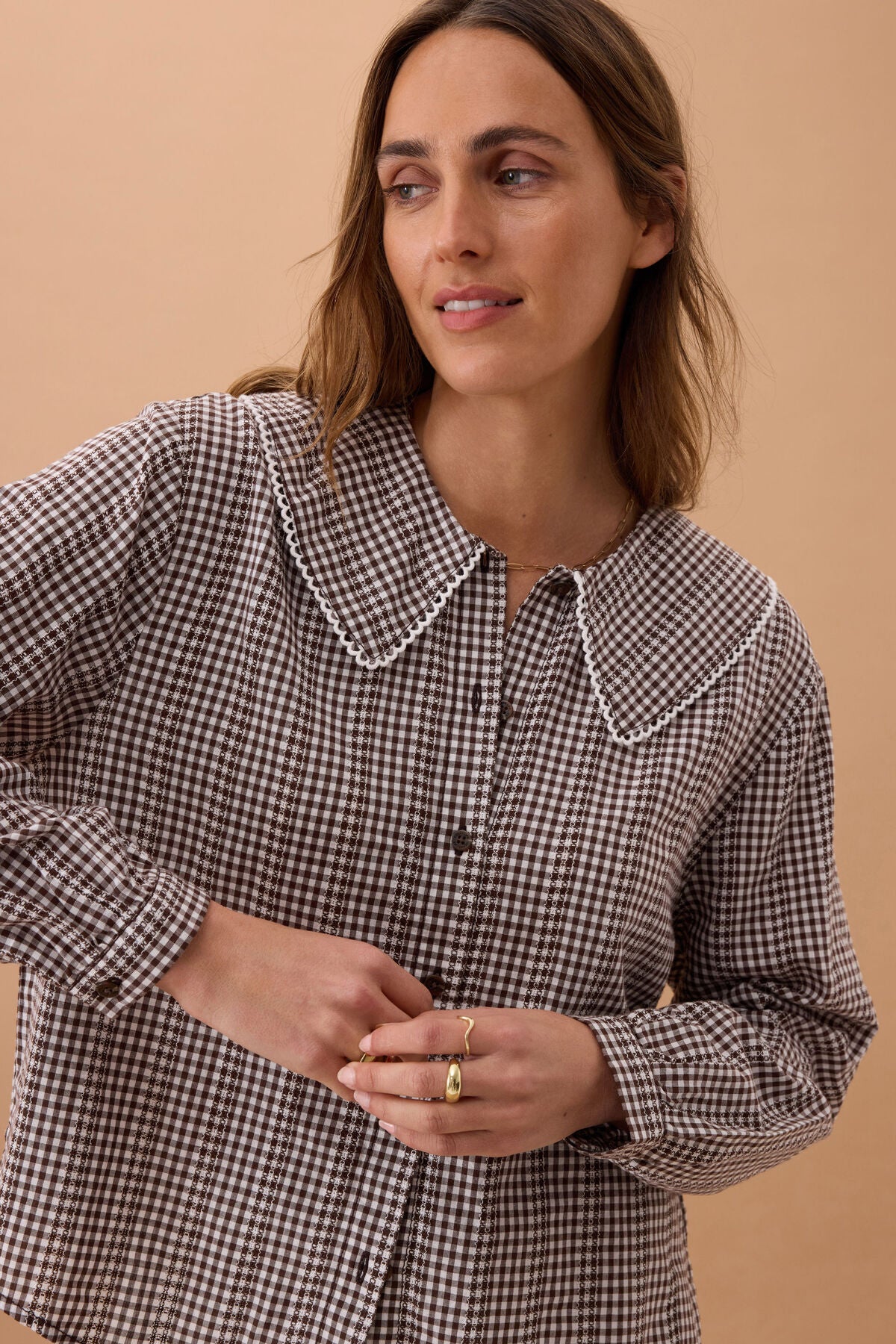 Ceres Alice Collared Top - choc gingham