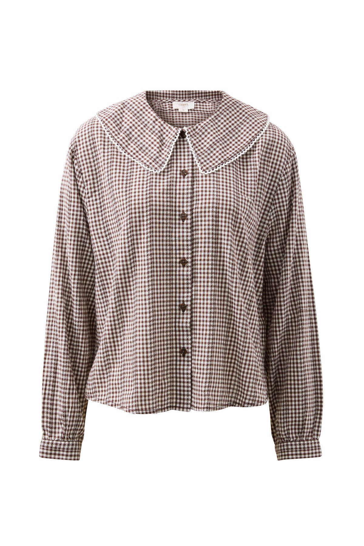 Ceres Alice Collared Top - choc gingham