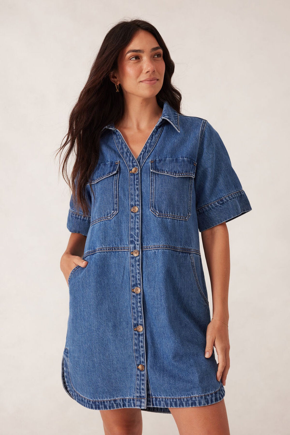 Ceres Life Side Pocket Boxy Dress - fresh indigo