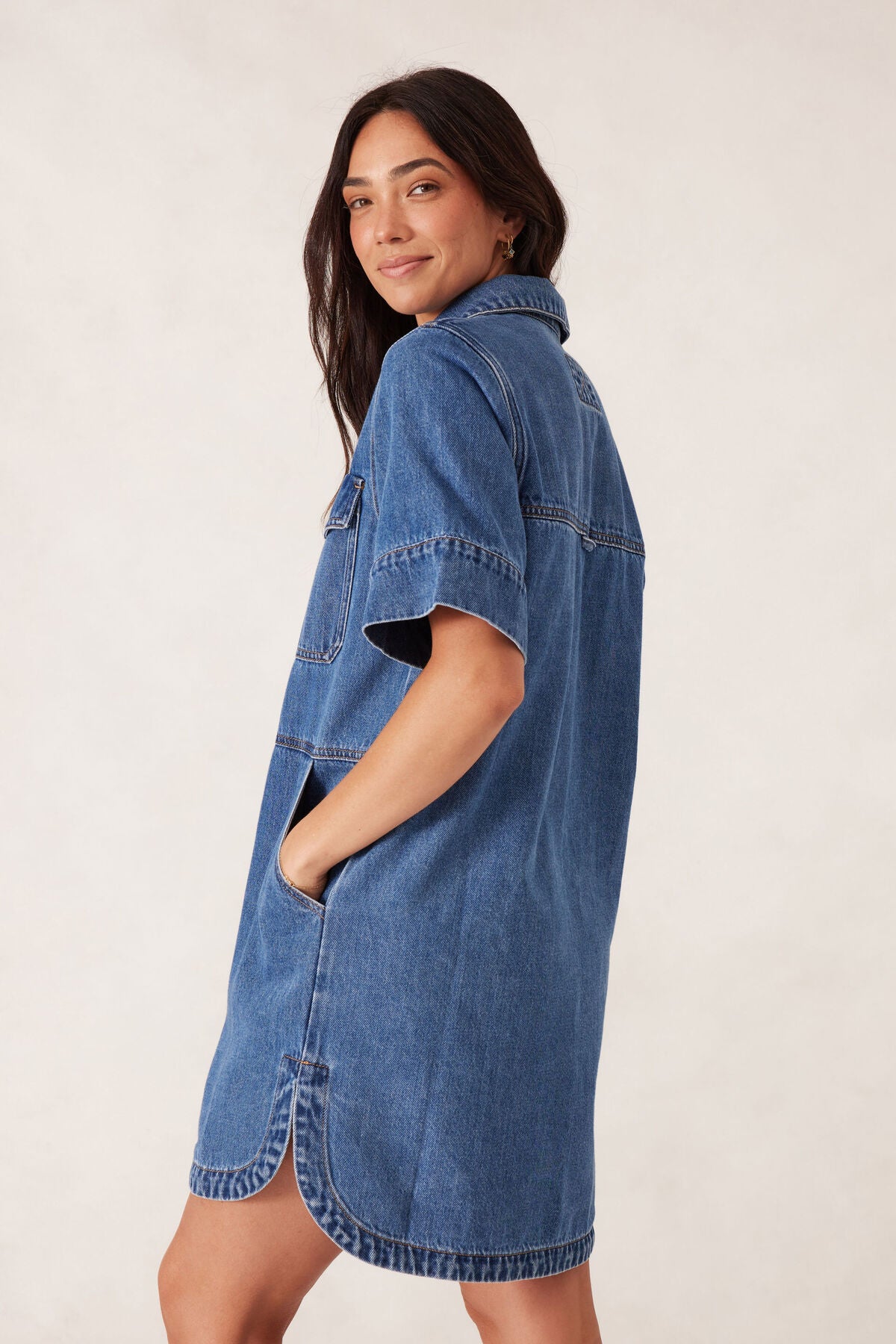 Ceres Life Side Pocket Boxy Dress - fresh indigo