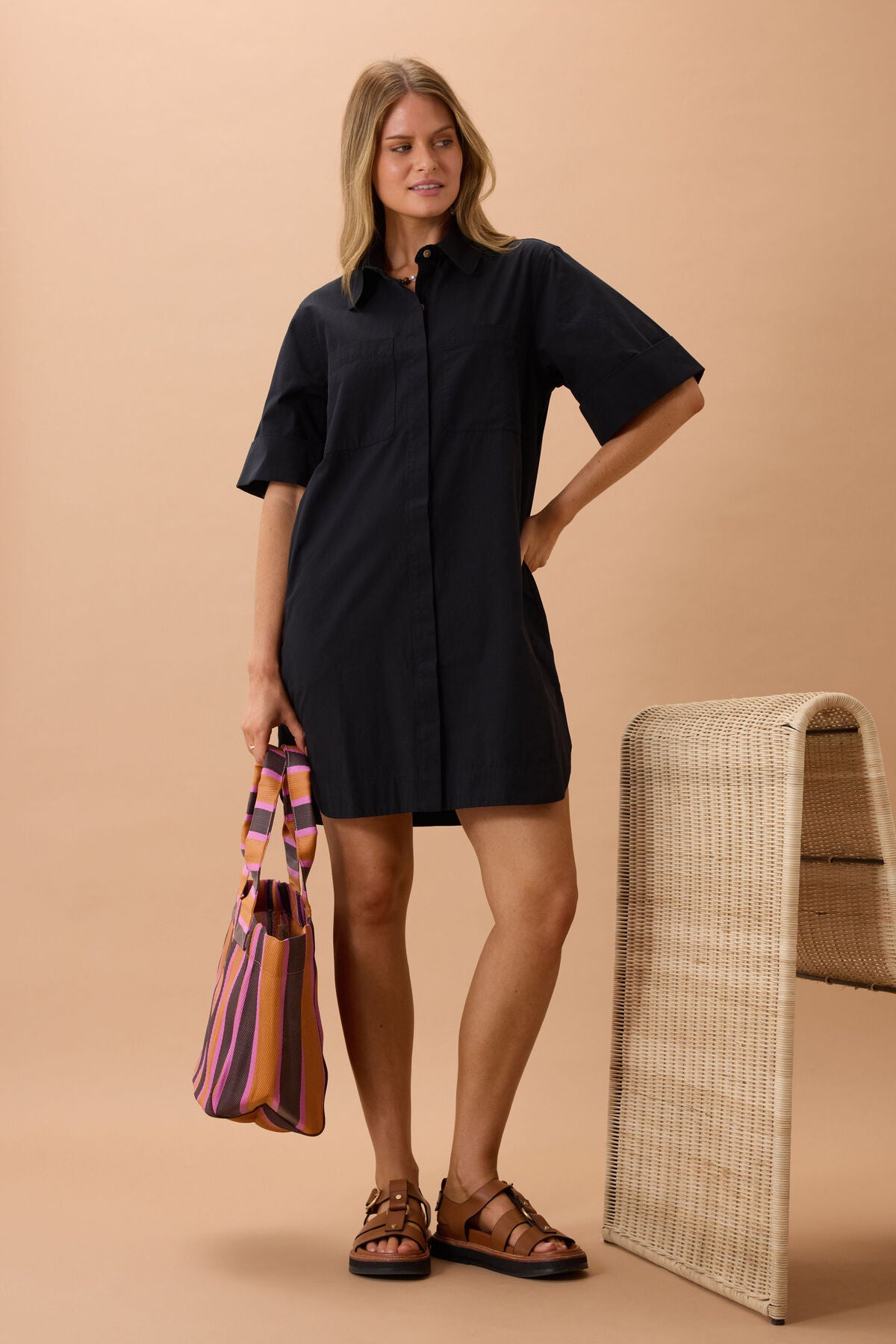 Ceres Sara Mini Shirt Dress - black