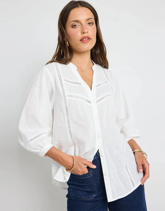 Ivy + Jack Ornamental Lace Insert Pintuck Shirt - white