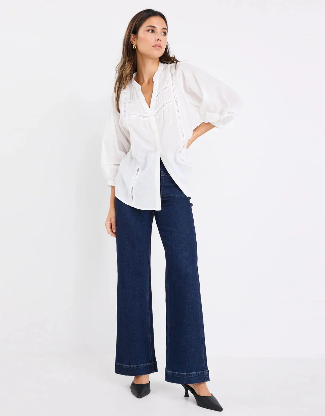 Ivy + Jack Ornamental Lace Insert Pintuck Shirt - white