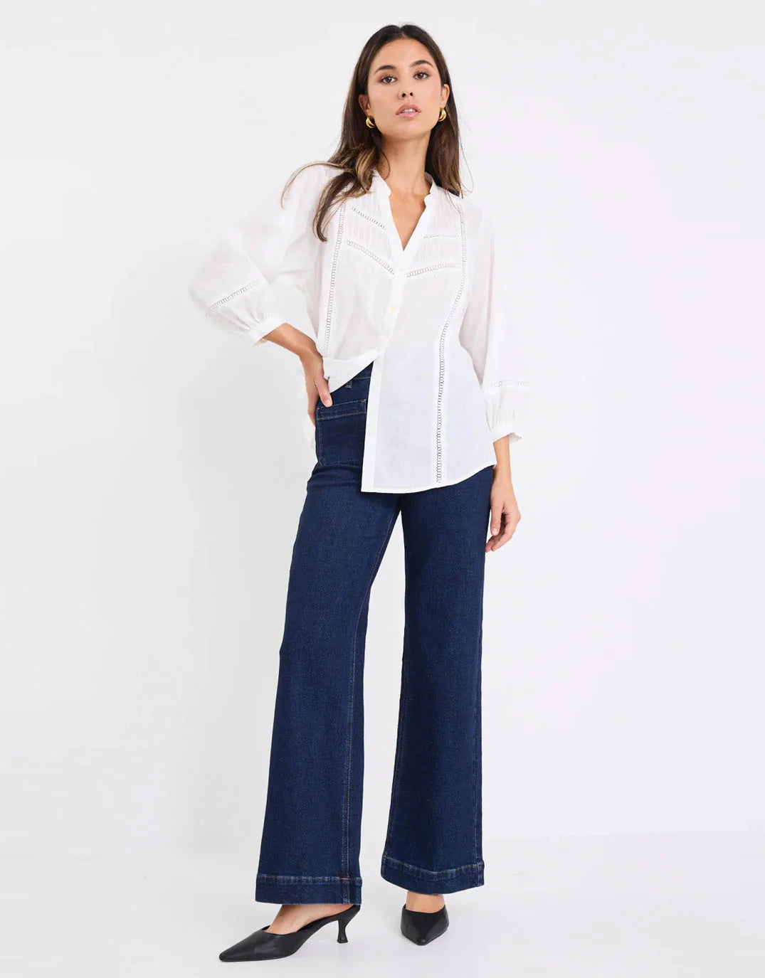 Ivy + Jack Ornamental Lace Insert Pintuck Shirt - white