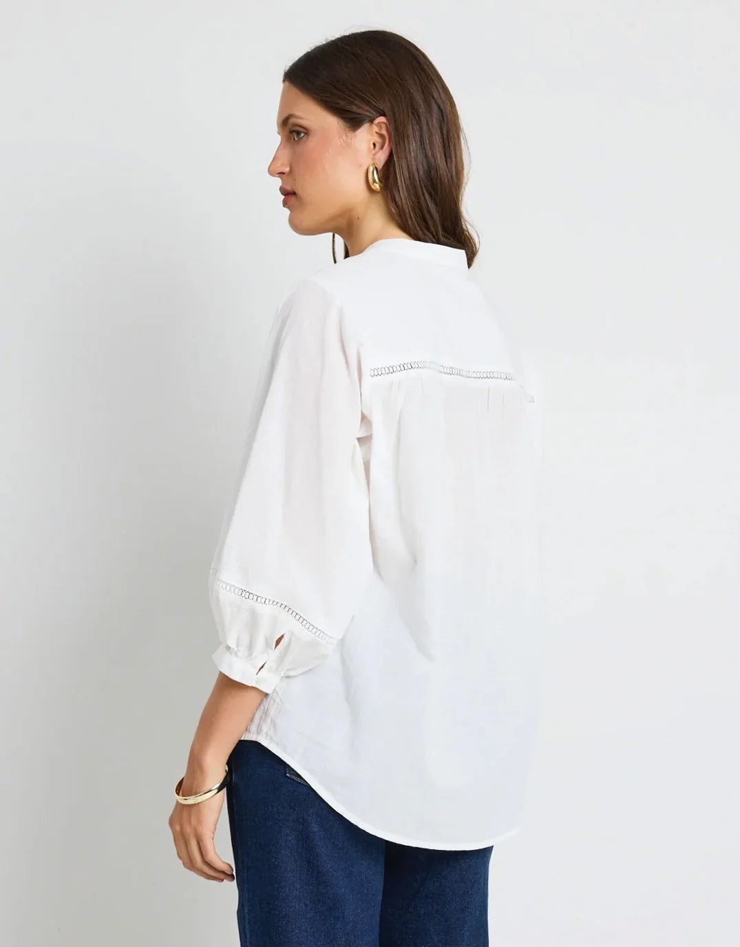 Ivy + Jack Ornamental Lace Insert Pintuck Shirt - white