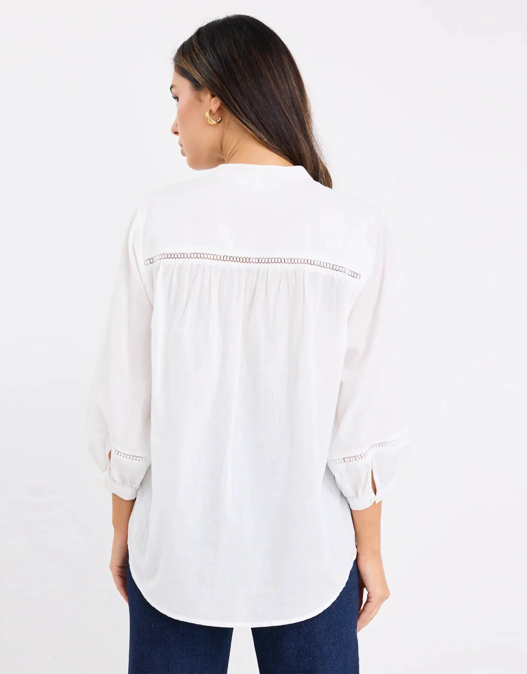 Ivy + Jack Ornamental Lace Insert Pintuck Shirt - white