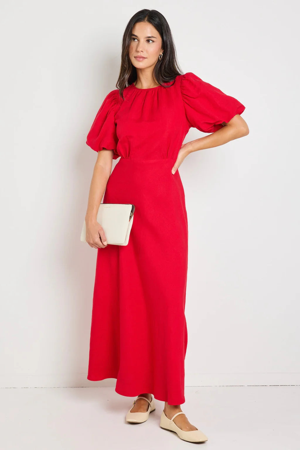 stories be told - Stage Puff Sleeve Floaty Maxi Dress - cherry