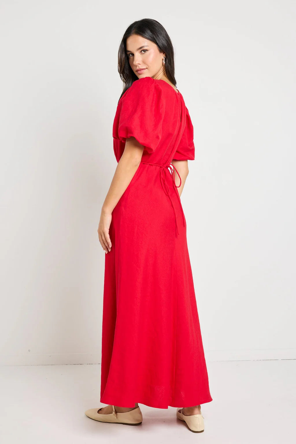 stories be told - Stage Puff Sleeve Floaty Maxi Dress - cherry