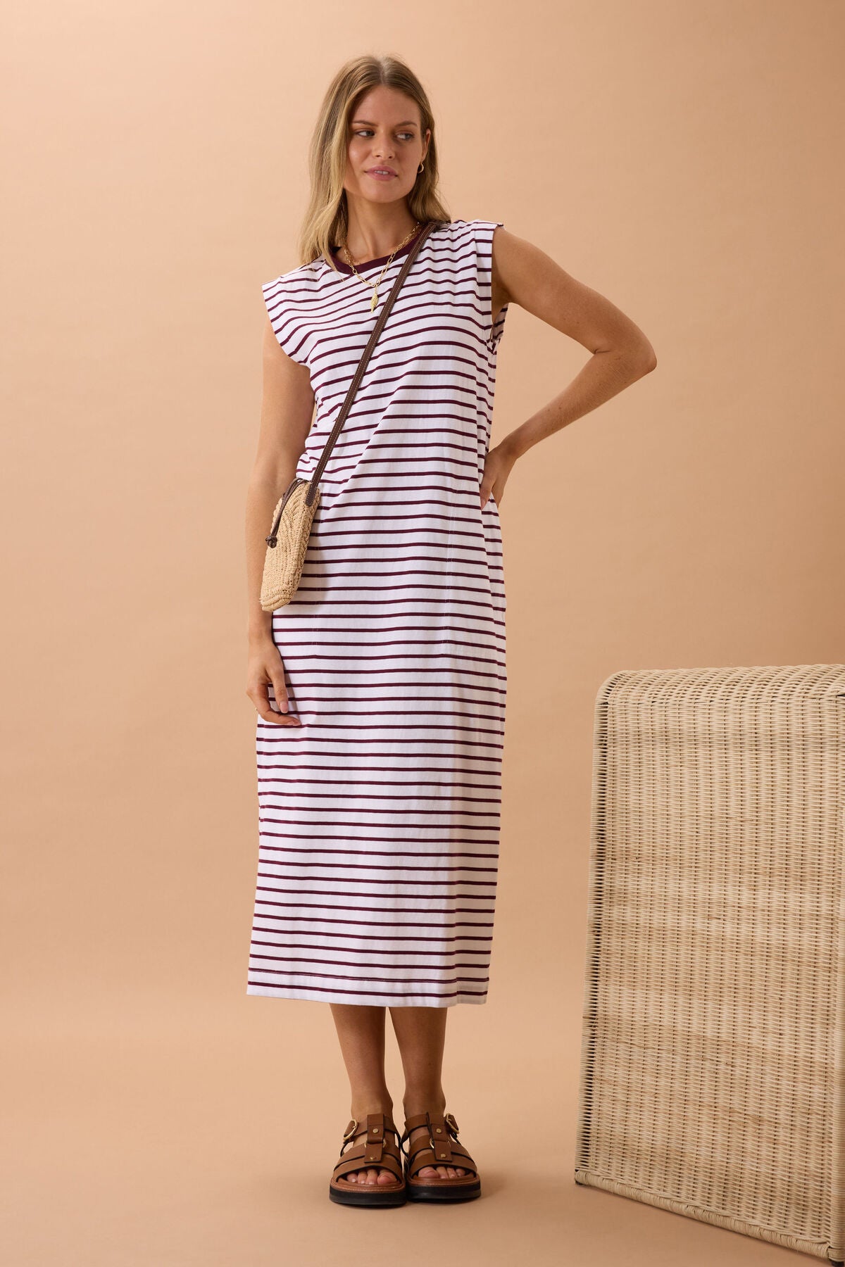 Ceres Paloma Dress - white/pomegranate stripe