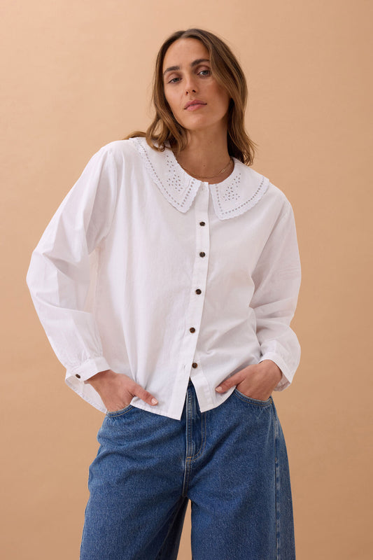 Ceres Alice Collared Top - white