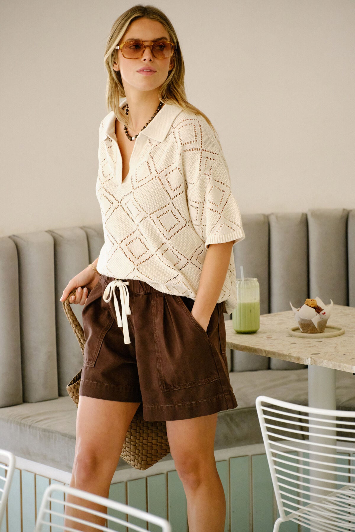 Ceres Demi Diamond Knit Tee - ecru