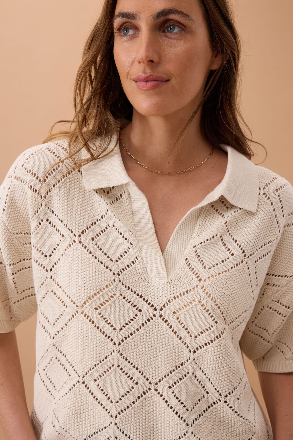 Ceres Demi Diamond Knit Tee - ecru