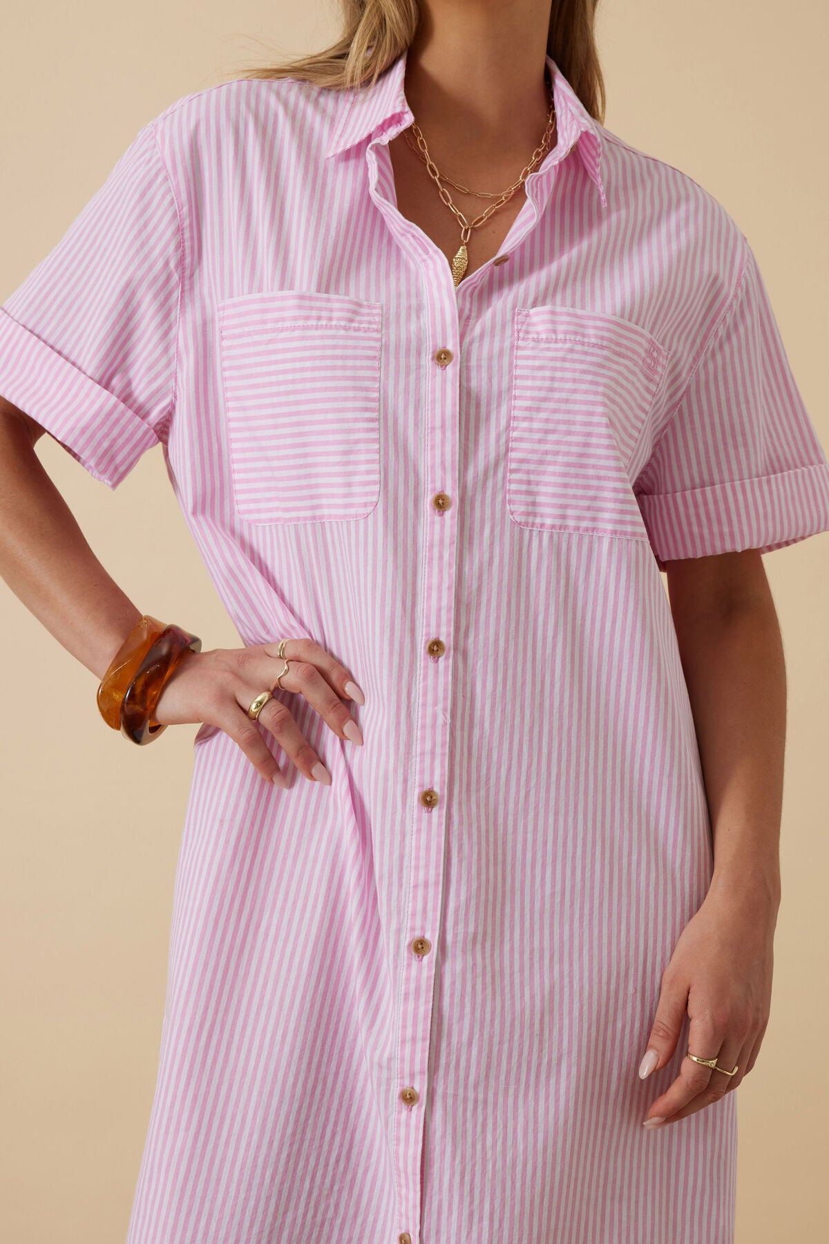 Ceres Hanna Midi Shirt Dress - hibiscus pink stripe