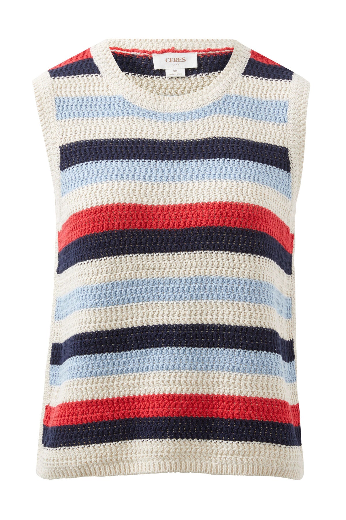 Ceres Textured Multi Stripe Knit Tank - heritage red stripe
