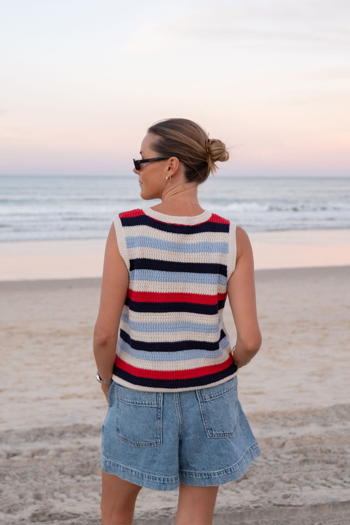 Ceres Textured Multi Stripe Knit Tank - heritage red stripe