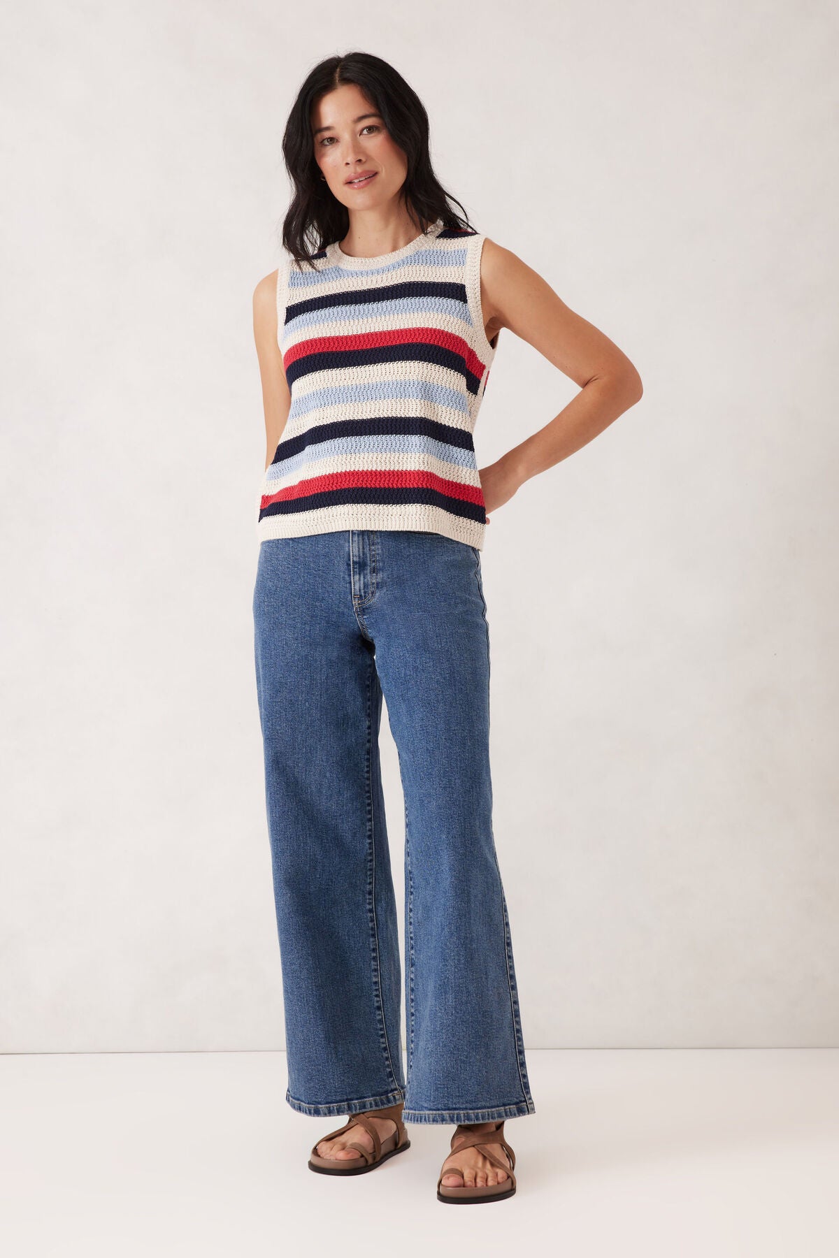 Ceres Textured Multi Stripe Knit Tank - heritage red stripe