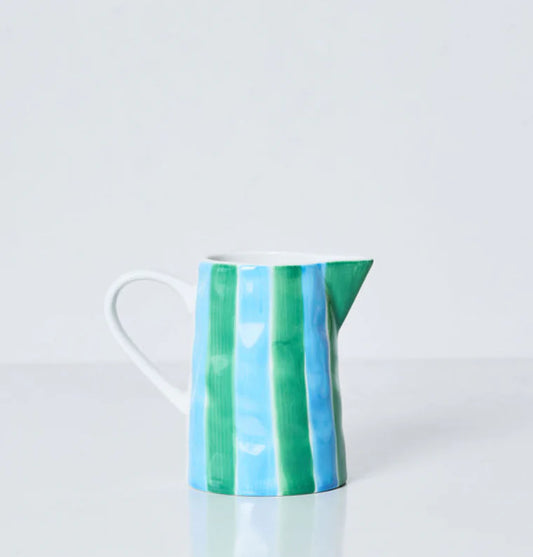 Noss & Co Milk Jug - green and cornflower blue stripes