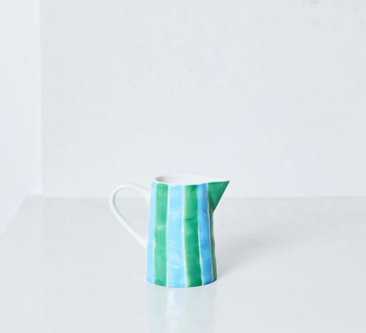 Noss & Co Milk Jug - green and cornflower blue stripes