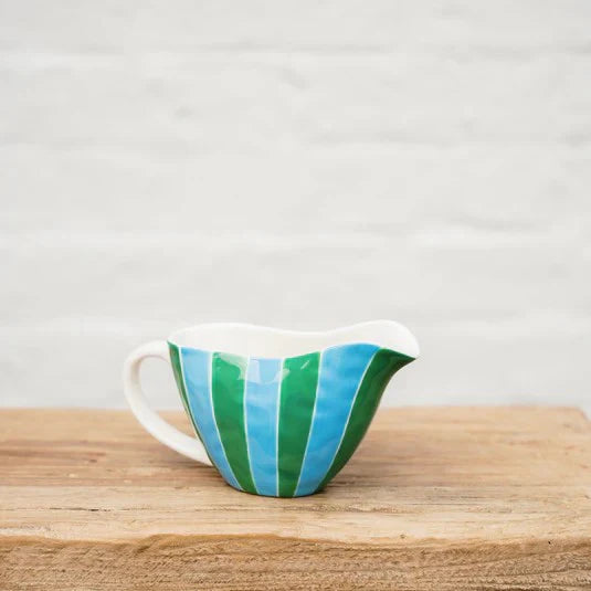 Noss & Co Gravy Jug - green and cornflower stripes
