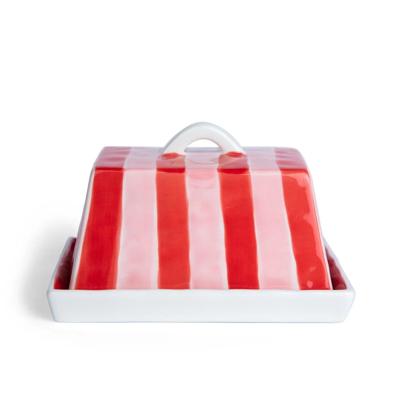 Noss & Co Large Butter Dish - red and pink stripes