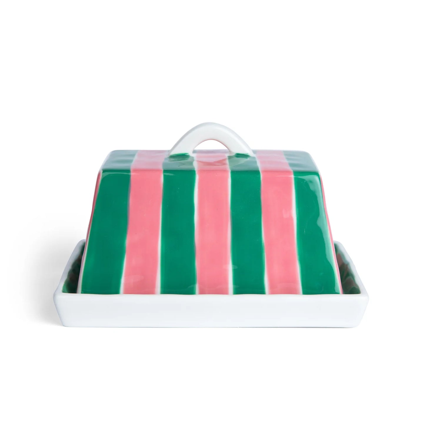 Noss & Co Butter Dish - green and pink stripe