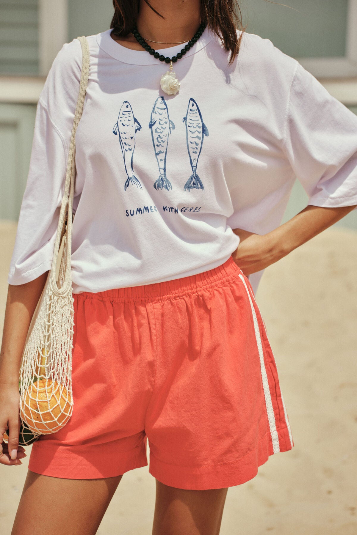 Ceres Liv Oversized Tee - white/summer fish