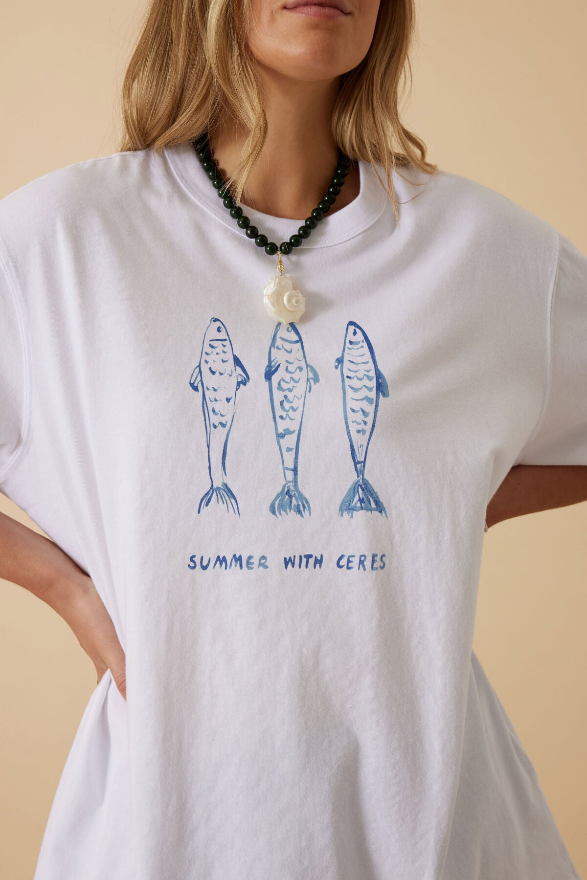 Ceres Liv Oversized Tee - white/summer fish