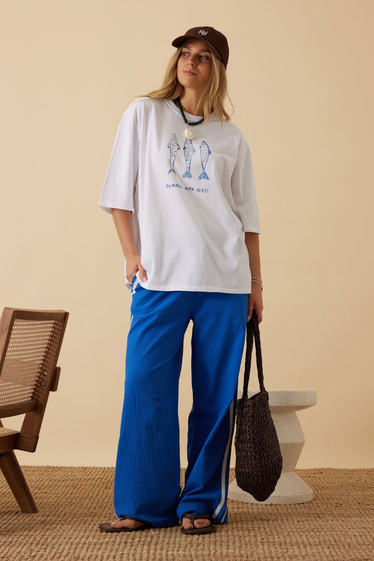 Ceres Liv Oversized Tee - white/summer fish