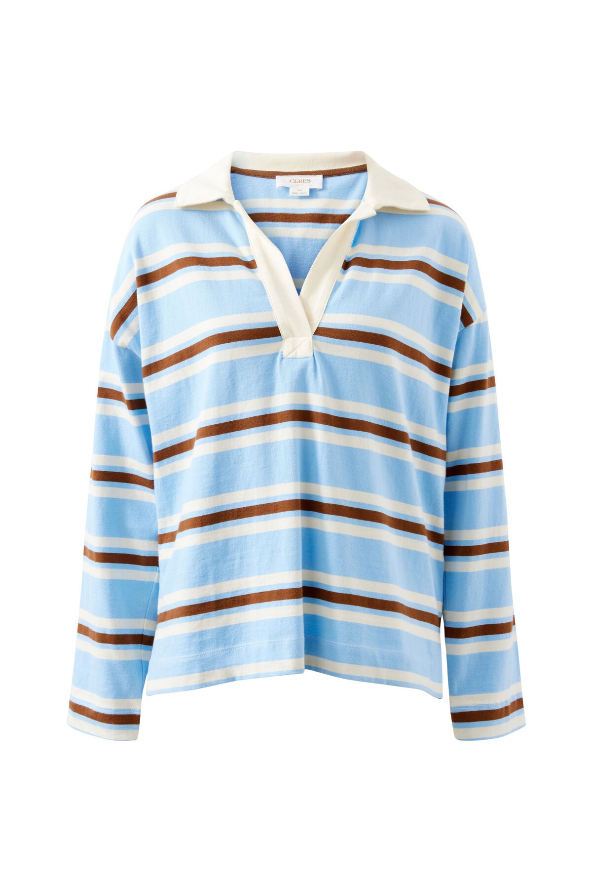 Ceres Shelbey Rugby Top - powder blue/toffee stripe