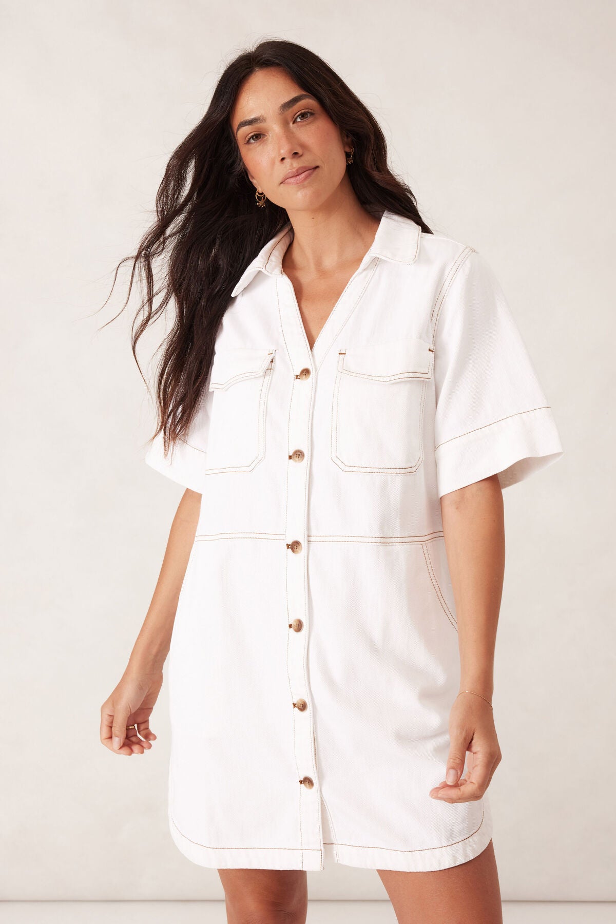 Ceres Life Side PocketBoxy Shirt Dress - fresh ecru