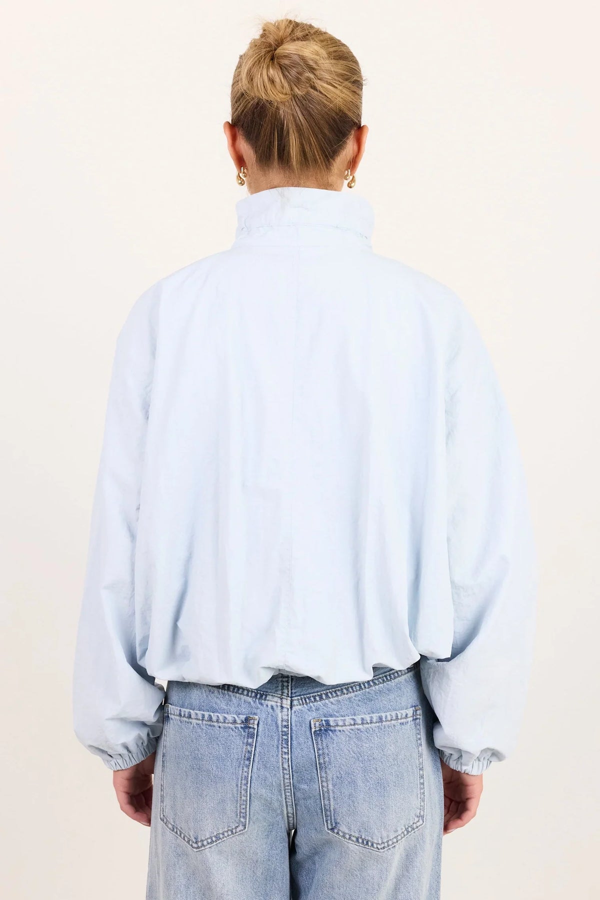 Stories Be Told Elements Drawstring Funnel Neck Bomber Jacket - ice blue
