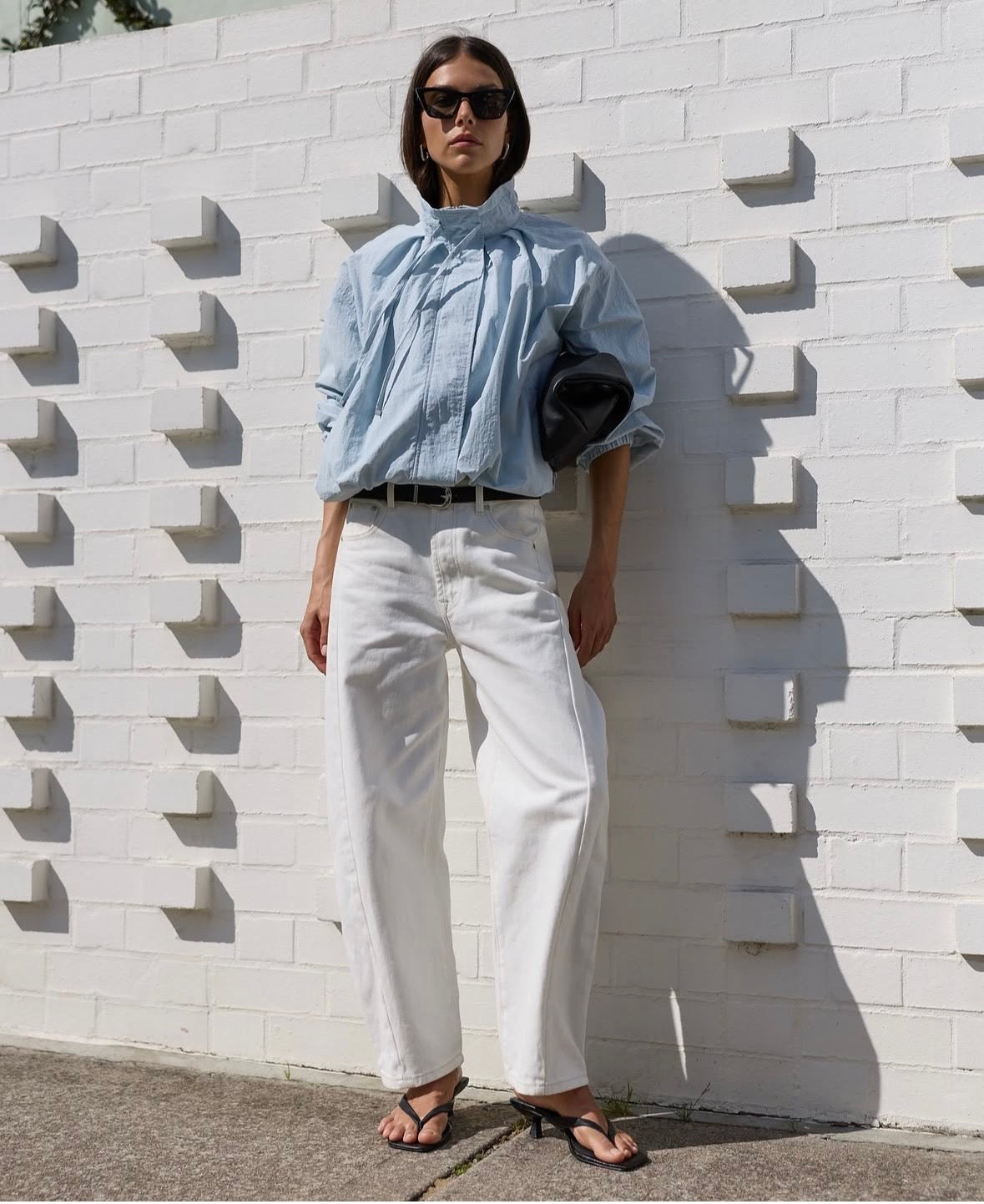 Stories Be Told Elements Drawstring Funnel Neck Bomber Jacket - ice blue