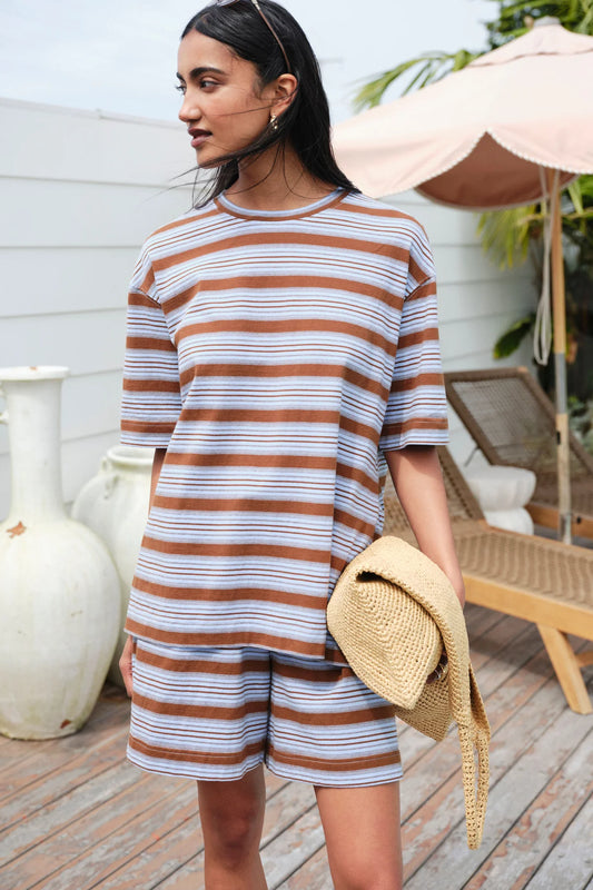 Ceres Marlow Oversized Tunic - skye blue/toffee stripe