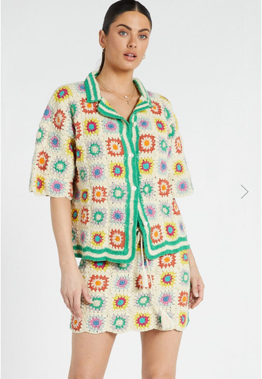 Bohemian Traders Bowler Collar S/S Crochet Shirt