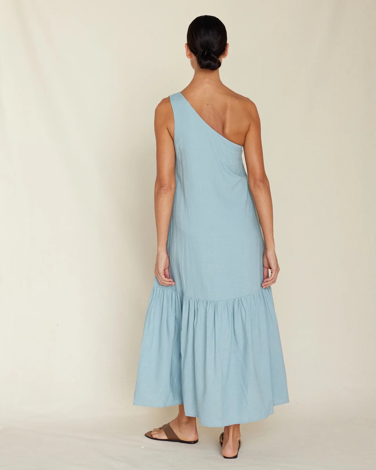 Amelius Aruba Linen One Shoulder Dress Duckegg Blue